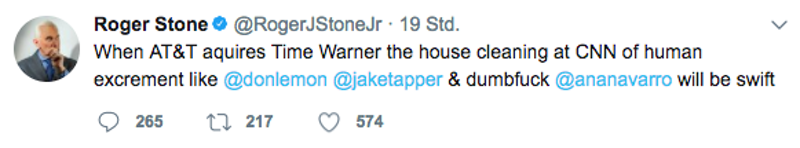 One of the tweets sent by Roger Stone that got him banned from the service, possibly for good (Twitter/Wayback Machine)